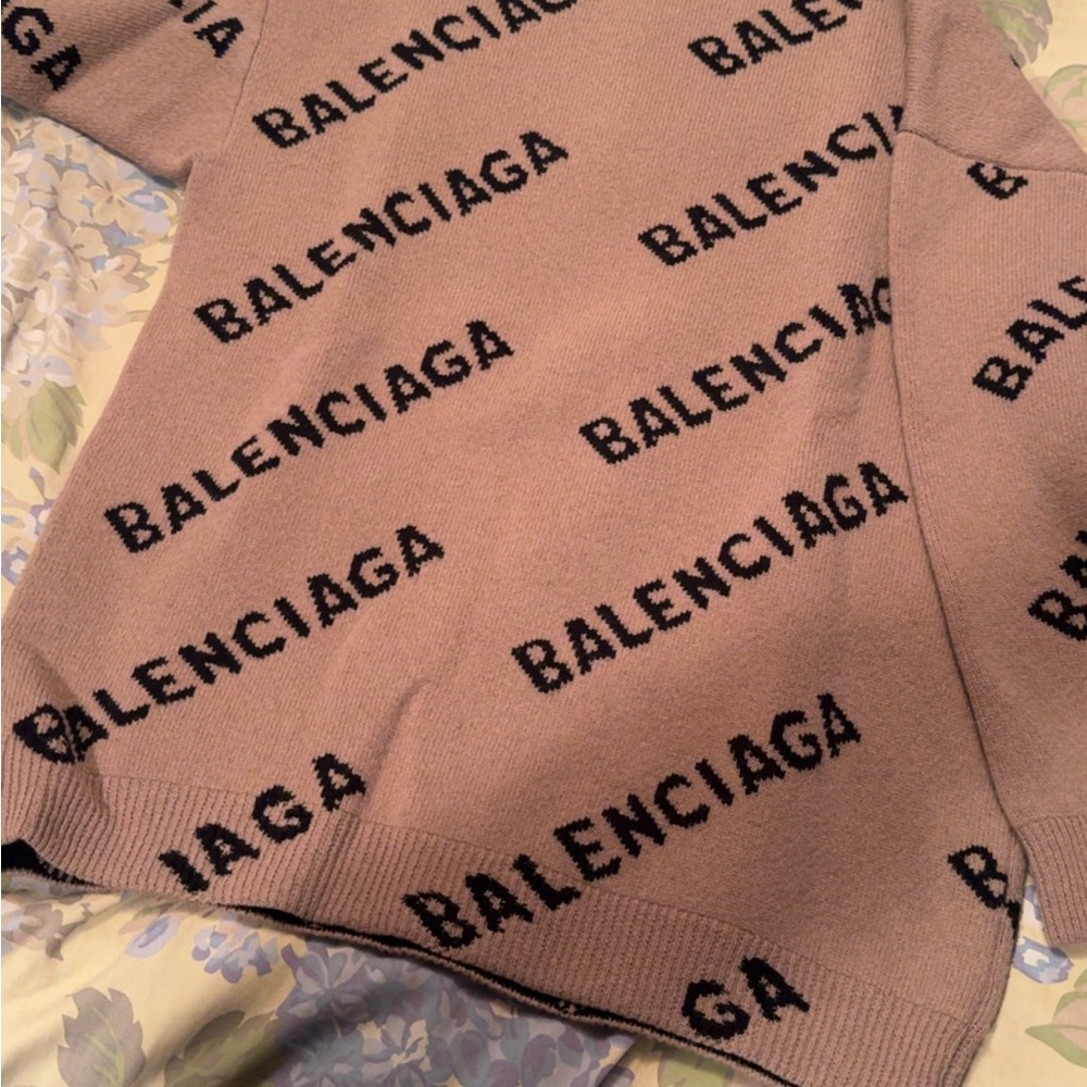 Balenciaga Ribbed Crewneck Sweater in Taupe and Black